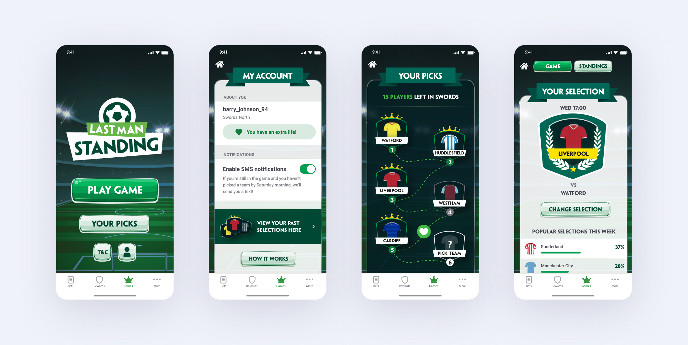 Screenshots of the mobile games developed by Steer73 for Paddy Power