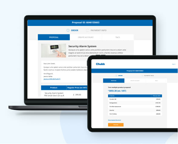Screenshots of the Chubb eCommerce system designed by Steer73