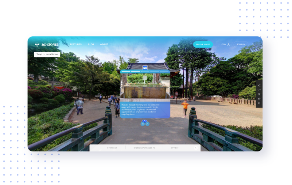 Screenshot of a 360 virtual tour with a virtual guide