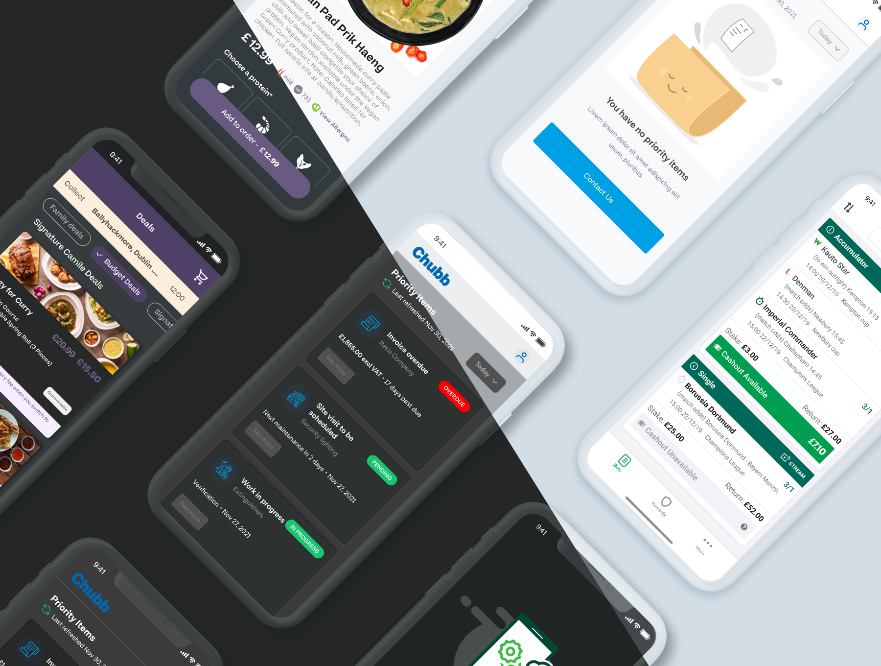 Light and dark mode of mobile apps built by Steer73