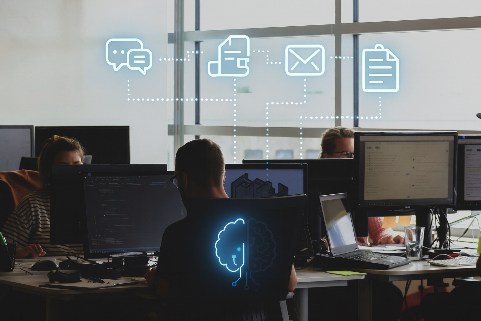 An AI development team mapping disparate data in enterprise systems during an AI readiness assessment